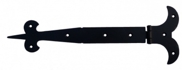 XL Scharnier #5058 nach historischem Vorbild, Länge 325mm Eisen schwarz mit 8 schwarzen Schrauben
