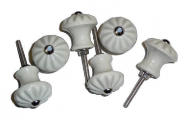 6 Stück Porzellanknöpfe #6006N, Durchmesser 35mm, gerillt, mit Nickelzierschrauben